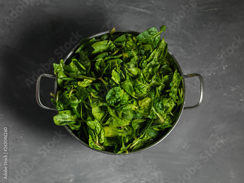 spinach in a bowl top view photo