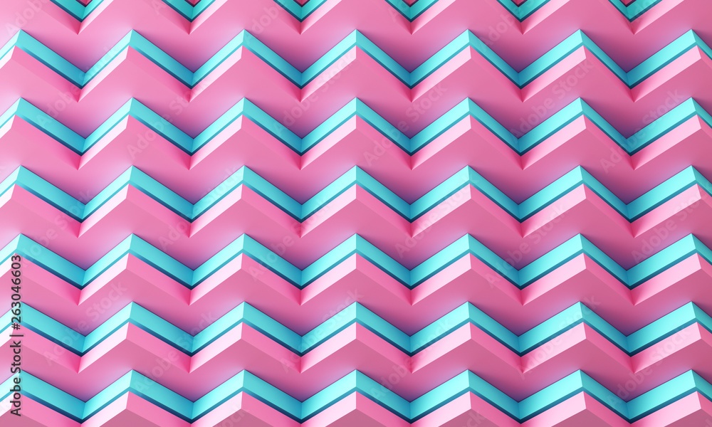 Pink and blue geometric shapes pattern. Ornament elements colorful wallpaper. Abstract decorative background. 3d rendering.	