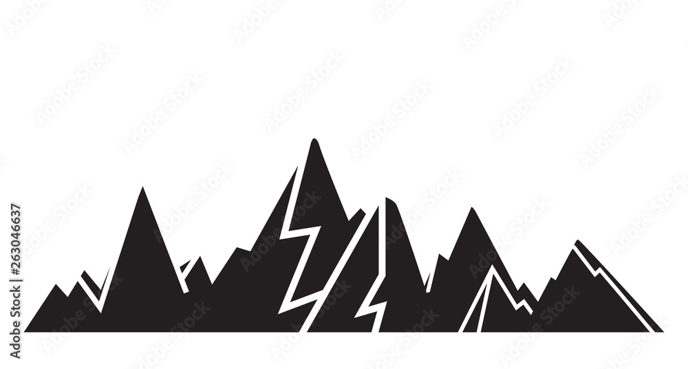 valley, mountain range silhouette on white background