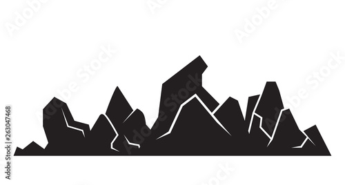 valley, mountain range silhouette on white background
