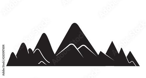 valley, mountain range silhouette on white background