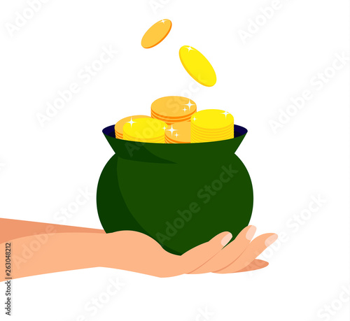Pot of Gold, Savings, Treasure Flat Illustration