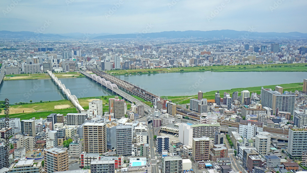 Fototapeta premium Japan Osaka cityscape, commercial and residential building aerial view