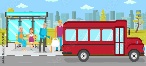 Bus Stop Public Transport Vector Flat Illustration