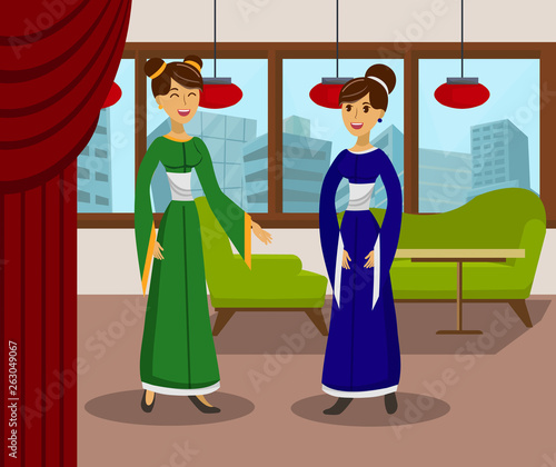 Female Friendship, Conversation Color Illustration