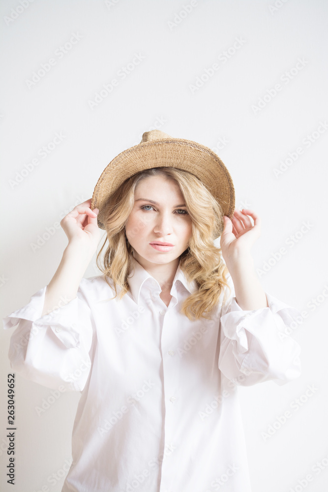 sexy Woman wearing cowboy hat on white background sexy Woman wearing cowboy hat on white background