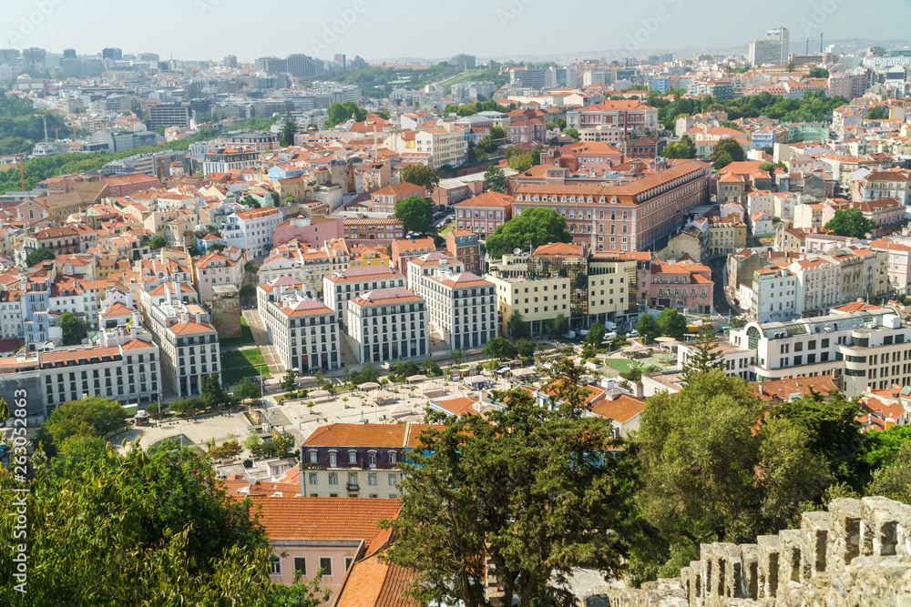 Aerial View Of Lisbon City Rooftops In Portugal