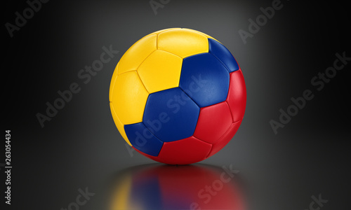 Football 3d concept. Ball with national flag of Colombia in the black metallic studio.