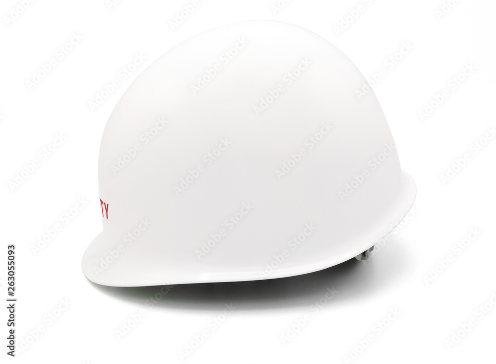 Fototapeta premium White hard safety helmet hat for protect of workman as engineer or worker isolated on white background
