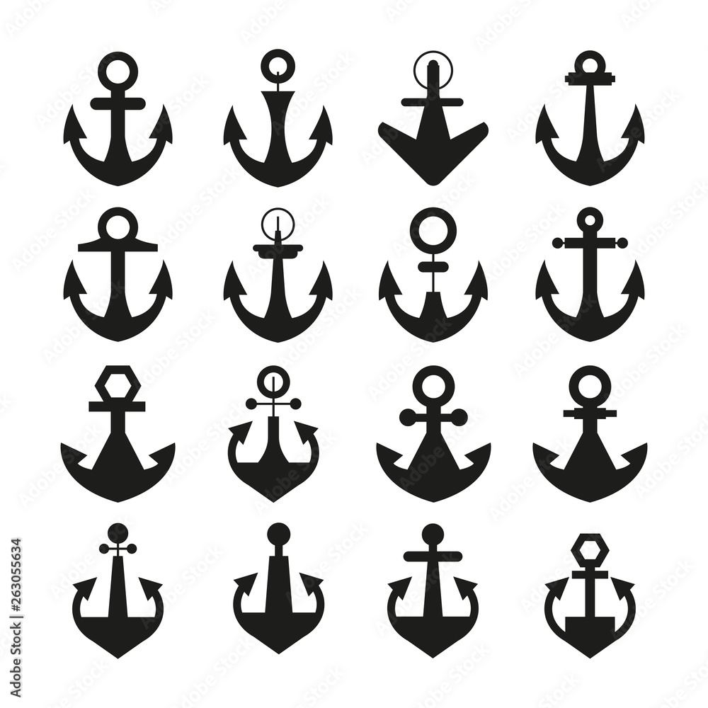 anchor icons set on white background anchor icons set on white background