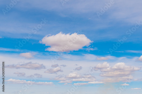 Puffy clouds in a blue sky