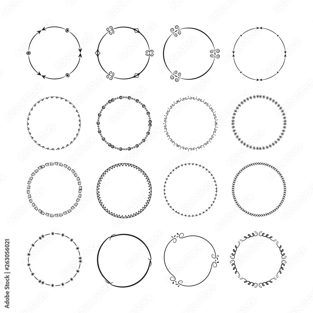 hand drawn circle decoration borders, frames