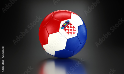 Football 3d concept. Ball with national flag of Croatia in the black metallic studio.