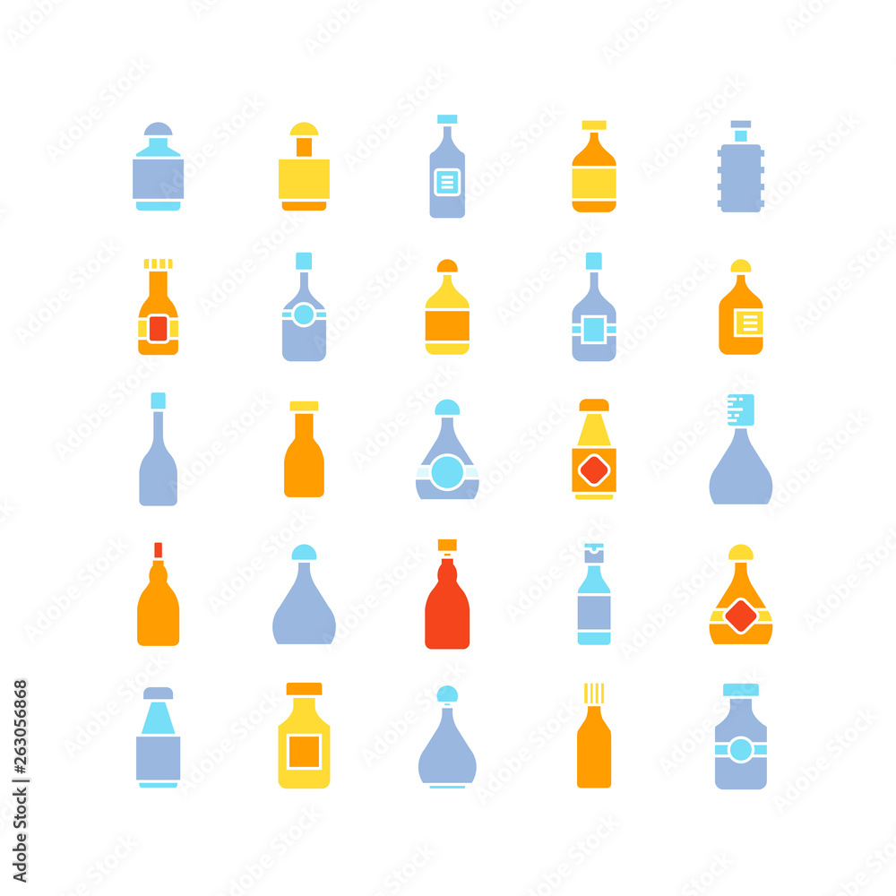 bottle icons set, color theme bottle icons set, color theme