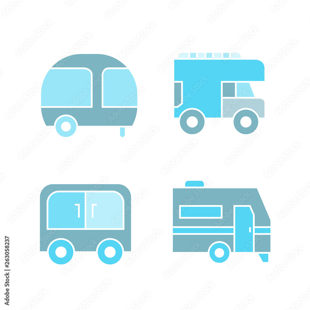 recreational vehicle, camper car icons, blue theme recreational vehicle, camper car icons, blue theme