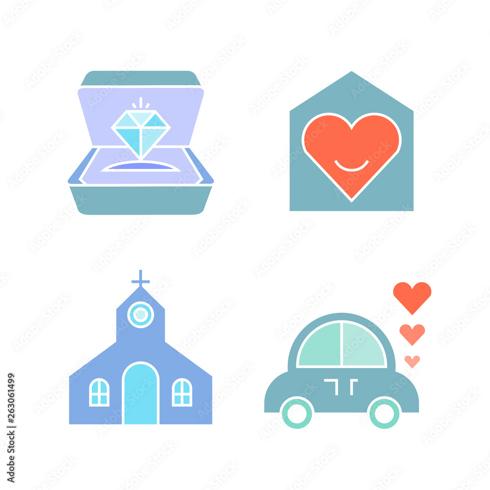 wedding and gift icons set