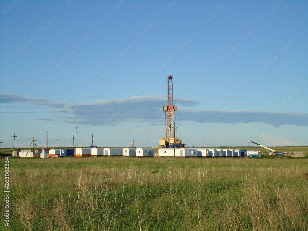 oil drilling rig is in the field