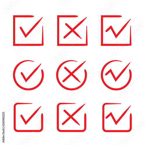 red check mark icons, hand drawn and brush design