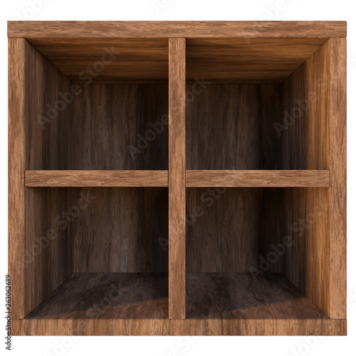 old wooden box with shelves  compartments or drawer  empty  for storage of books  shoes and clothes  isolated on white background