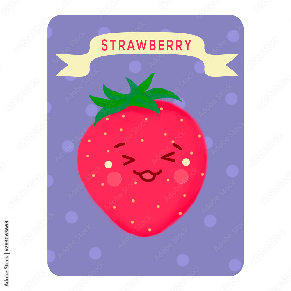 Illustration. Kavai Strawberry. Funny edible character. Strawberry 