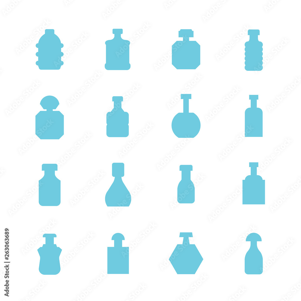 blue bottle packaging icons set blue bottle packaging icons set