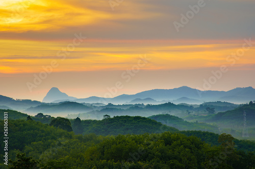 View point Samed Nang Chee Landmark in the Andaman sea and Phangnga Thailand On the forest among the valleys At sunrise in the morning When the sky is golden