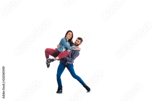 Couple stretching during workout