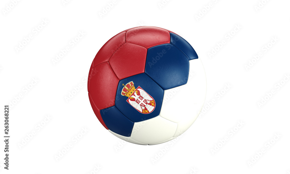 Obraz premium Football 3d concept. Ball with national flag of Serbia. Isolated on the white background.