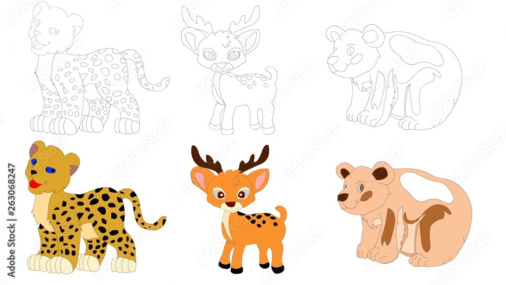 Fototapeta premium Coloring for kids. The concept of beasts. Suitable for any child to develop drawing skills.