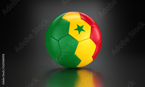 Football 3d concept. Ball with national flag of Senegal in the black metallic studio.