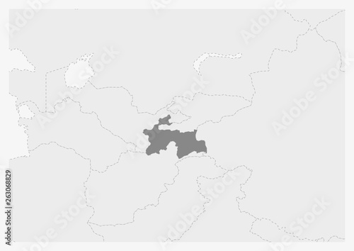 Map of Asia with highlighted Tajikistan map