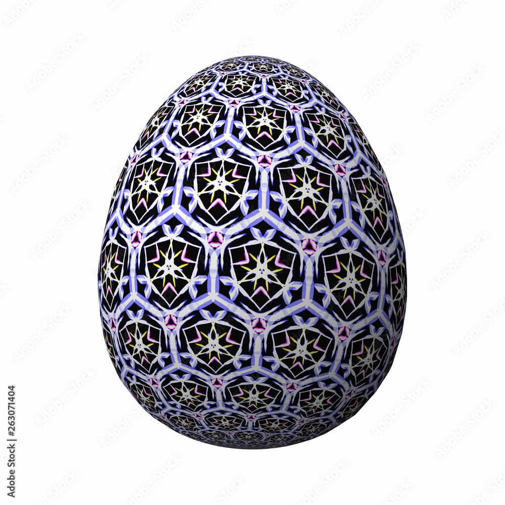 Happy Easter - Frohe Ostern, Artfully designed and colorful easter egg, 3D illustration on white background Happy Easter - Frohe Ostern, Artfully designed and colorful easter egg, 3D illustration on white background