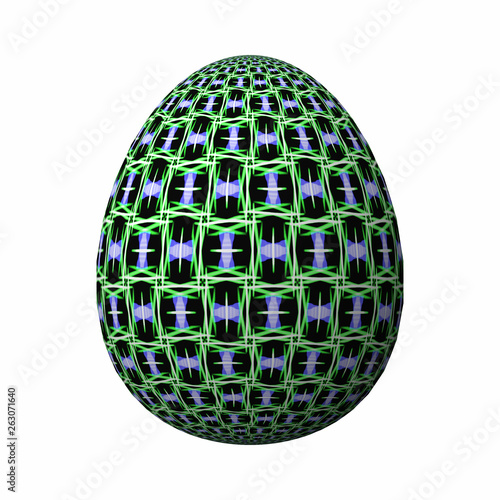 Happy Easter - Frohe Ostern  Artfully designed and colorful easter egg  3D illustration on white background