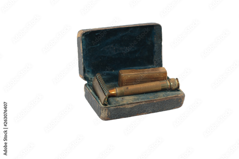 Antique shaving razor in case with blades Antique shaving razor in case with blades