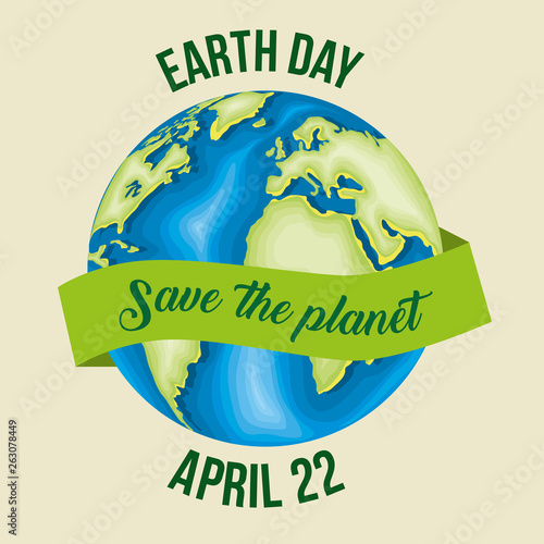 planet with ribbon to earth day celebration