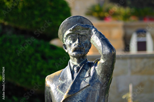 Iron statue of sea captain close up in Baku