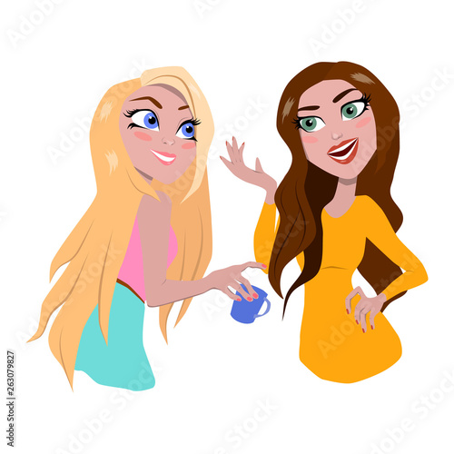 Two women gossiping.isolated on white background.