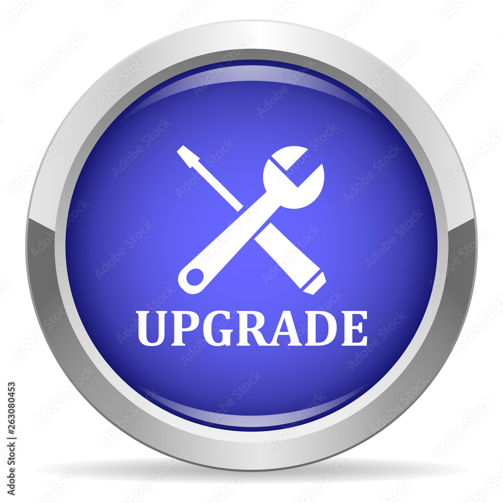UPGRADE icon. Round bright blue button. UPGRADE icon. Round bright blue button.