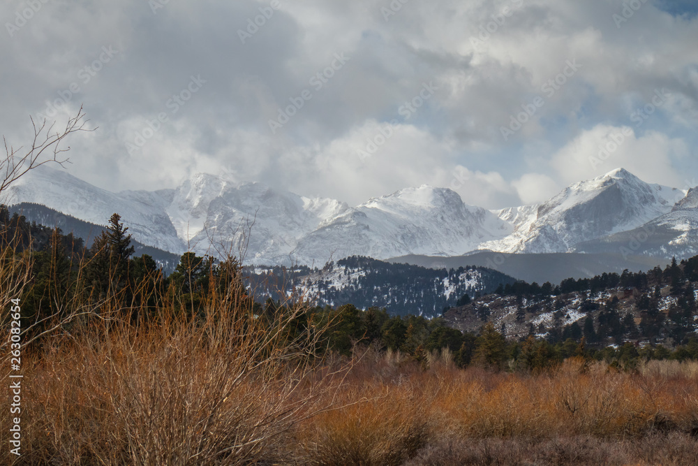 Rocky Mountains snow covered peaks, Estes Park, Colorado