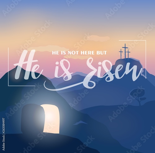 Holiday Easter card with text, opened cave.