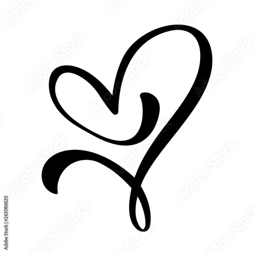 Hand drawn Heart love sign. Romantic calligraphy vector illustration. Concepn icon symbol for t-shirt, greeting card, poster wedding. Design flat element of valentine day