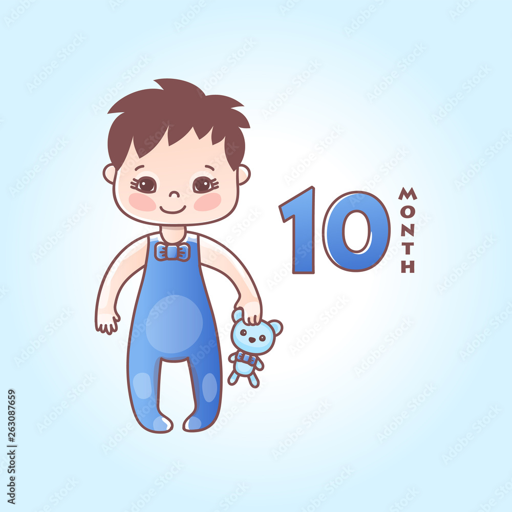 Little baby boy. The ten months of a baby. Vector Illustration isolated Little baby boy. The ten months of a baby. Vector Illustration isolated