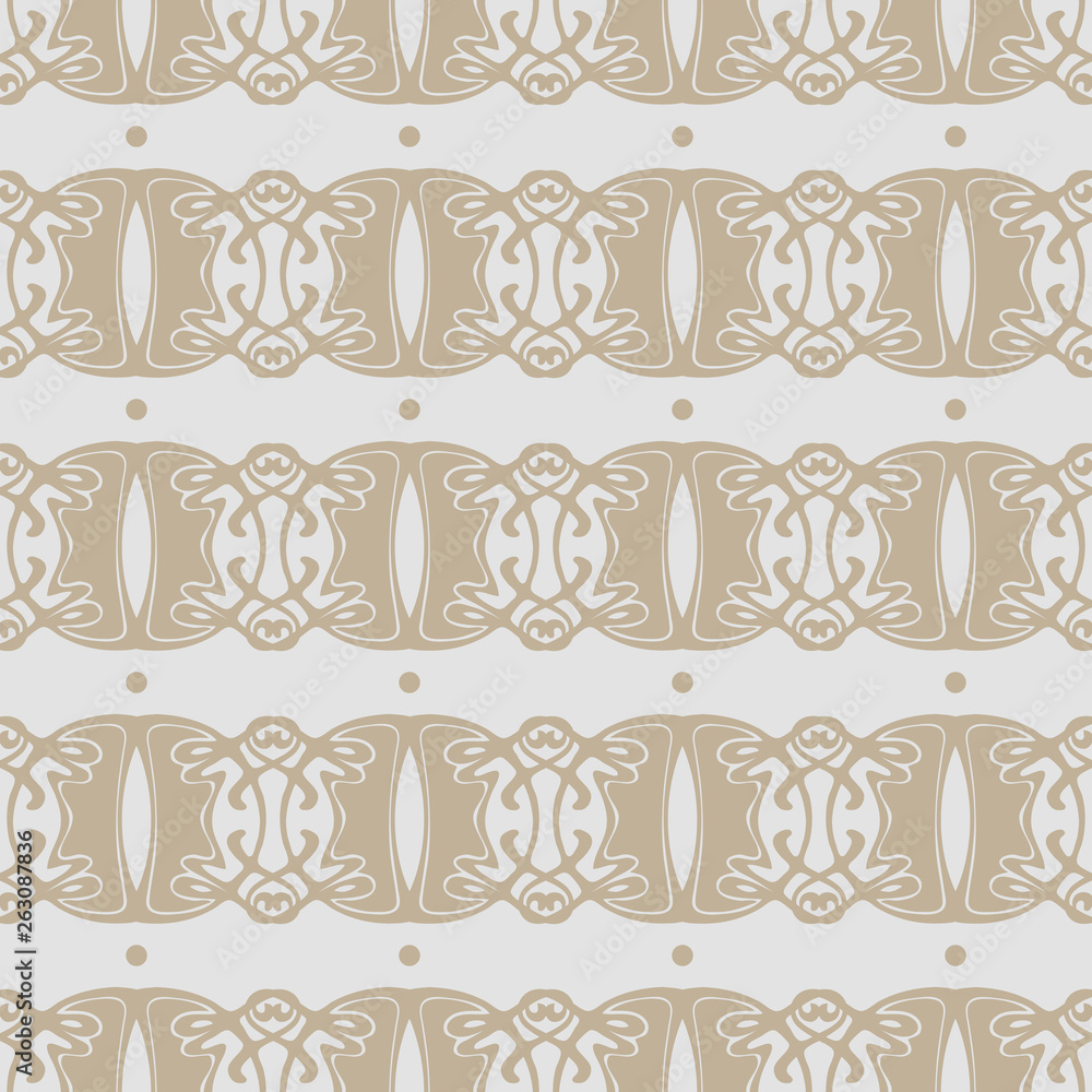 Brown Art Nouveau floral style vector seamless pattern