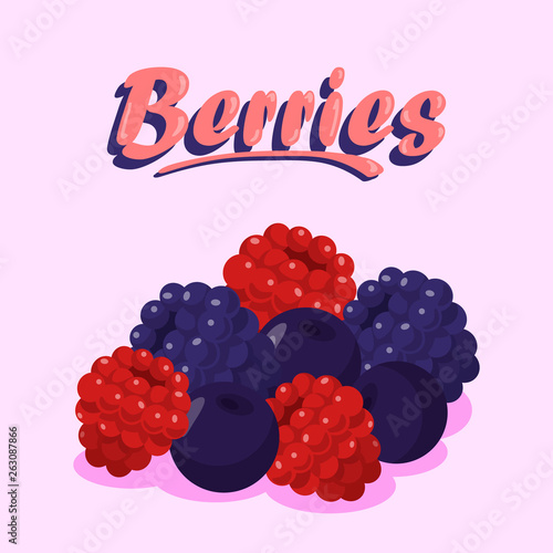 Delicious Berries Flat Cartoon Poster Template