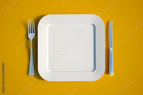 squared dinner set on yellow