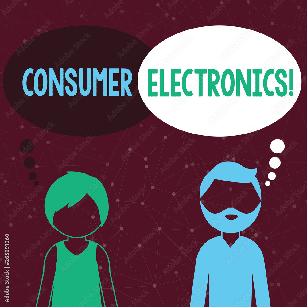 Handwriting text writing Consumer Electronics. Conceptual photo consumers for daily and noncommercial purposes Bearded Man and Woman Faceless Profile with Blank Colorful Thought Bubble Handwriting text writing Consumer Electronics. Conceptual photo consumers for daily and noncommercial purposes Bearded Man and Woman Faceless Profile with Blank Colorful Thought Bubble