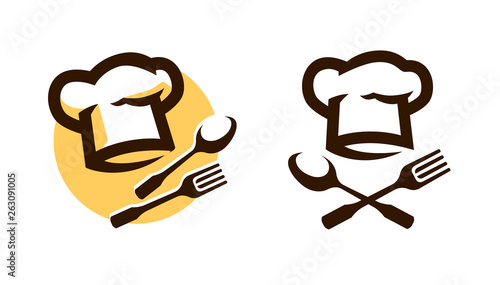 Restaurant logo or symbol. Menu, cooking icon. Vector illustration