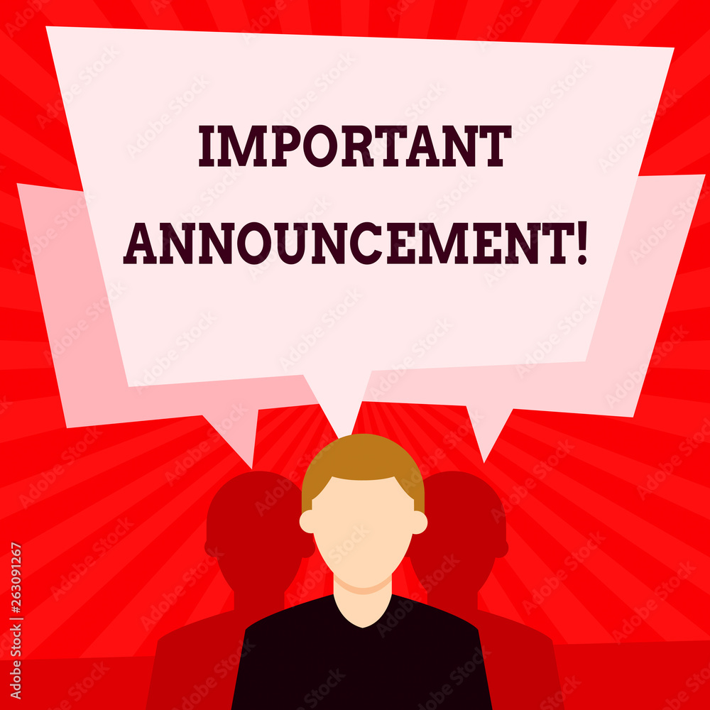 Handwriting text writing Important Announcement. Conceptual photo spoken statement that tells showing about something Faceless Man has Two Shadows Each has Their Own Speech Bubble Overlapping Handwriting text writing Important Announcement. Conceptual photo spoken statement that tells showing about something Faceless Man has Two Shadows Each has Their Own Speech Bubble Overlapping