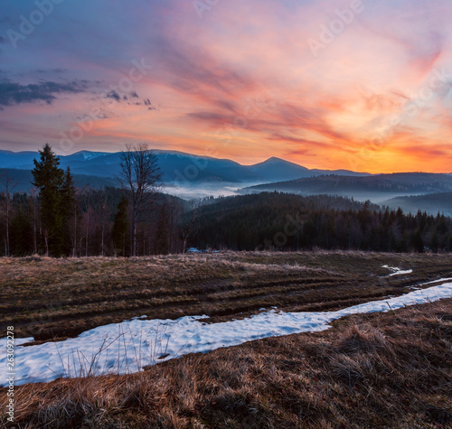 Sunset spring Carpathian mountains