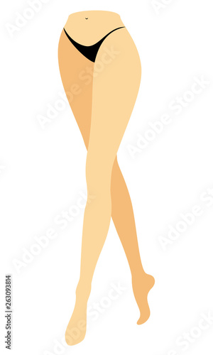 Silhouette figure of a lady in a bikini. Slender legs of a young girl. The woman is coming. Feet well-groomed, beautiful silky skin. Vector illustration